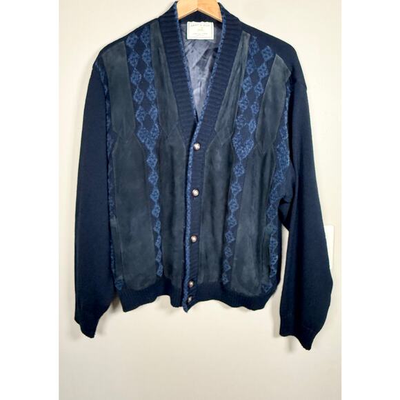 Vintage Giuly & Paul Suede & Merino Cardigan Made in Italy size 46/M - Picture 1 of 12